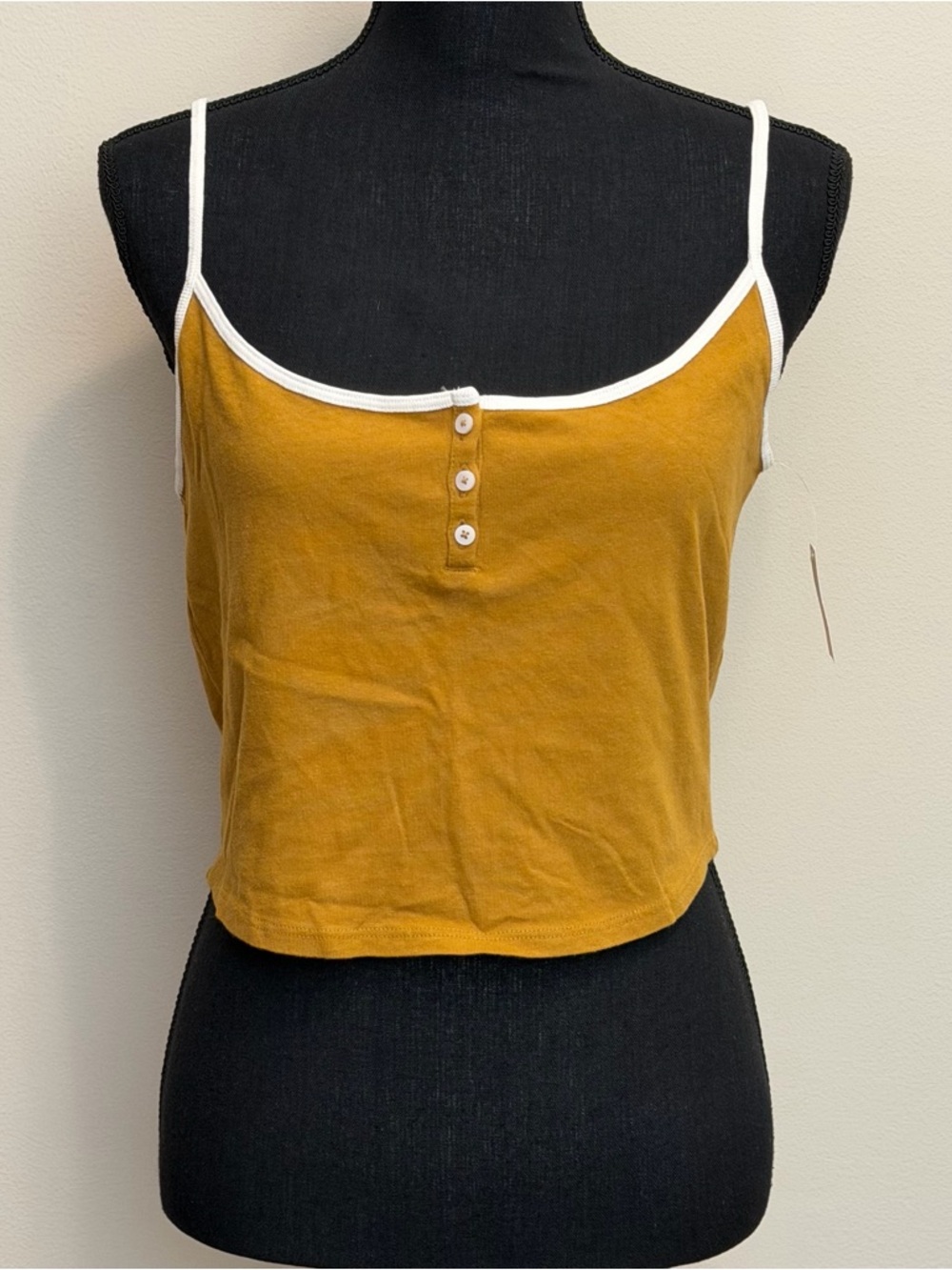 aerie Mustard Brown Cropped Tank Women L Loungewear Lightweight Summer HenleyY2K - Picture 2 of 7